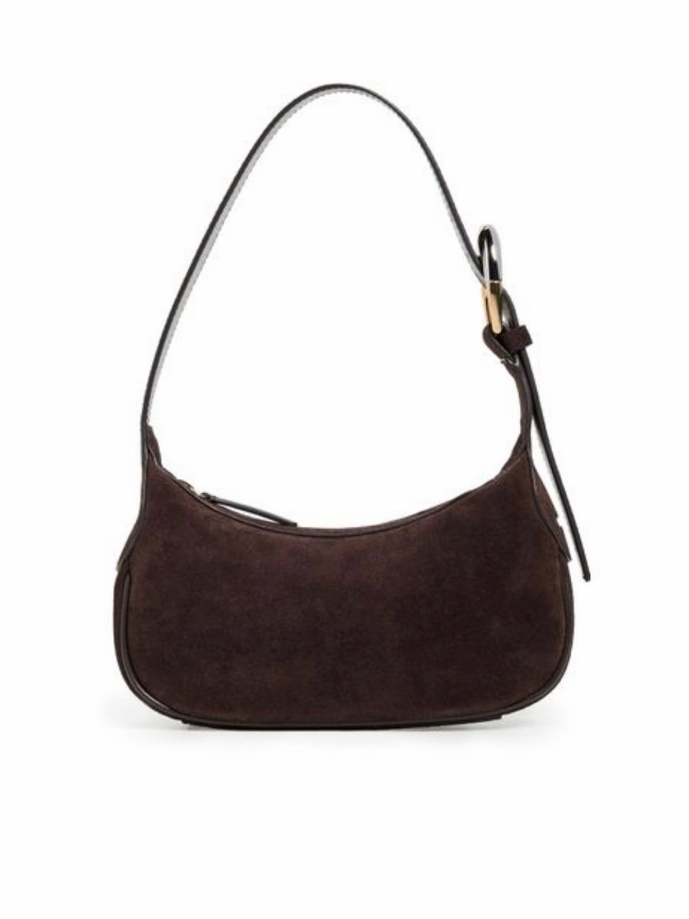 STAUD Dark Brown Suede Crescent Shoulder Bag